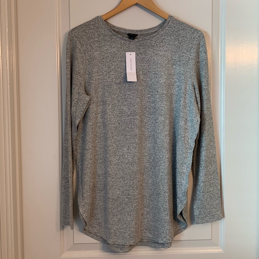 Ann Taylor Marled Tunic Curved Hem Long Sleeve Tee